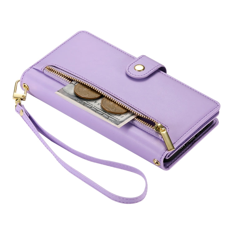For Google Pixel 9 / 9 Pro Nine Card-slot Zipper Wallet Bag Leather Phone Case(Purple) - Google Cases by PMC TechLife | Online Shopping South Africa | PMC TechLife | Buy Now Pay Later Mobicred