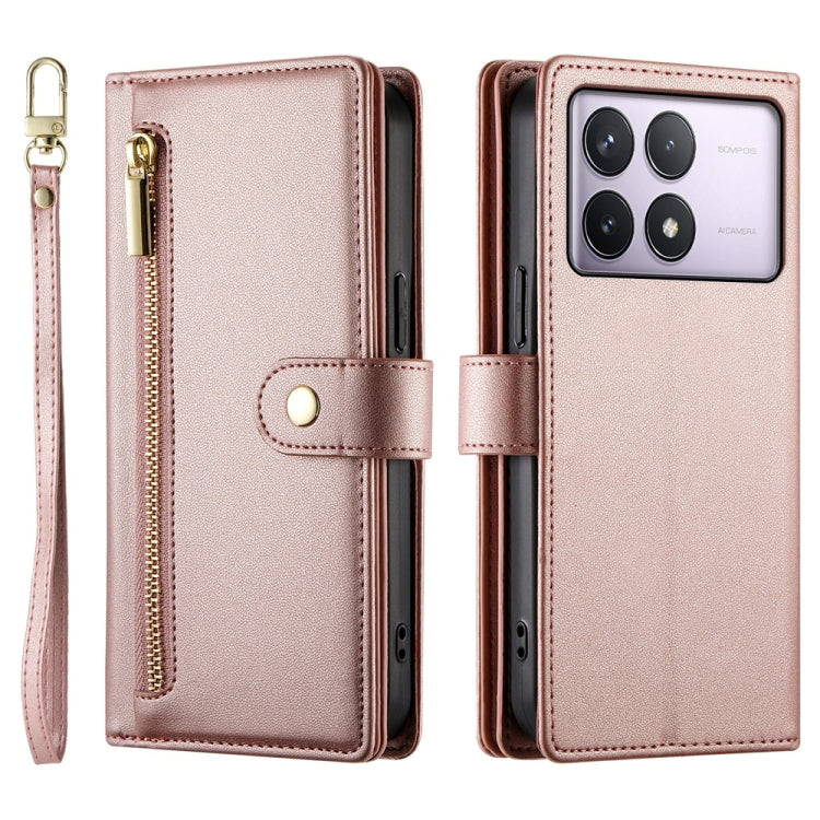 For Redmi K70 Nine Card-slot Zipper Wallet Bag Leather Phone Case(Pink) - K70 Cases by PMC Jewellery | Online Shopping South Africa | PMC Jewellery | Buy Now Pay Later Mobicred