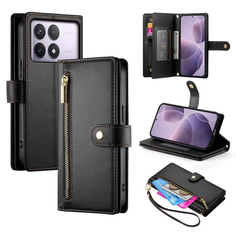 For Redmi K70 Nine Card-slot Zipper Wallet Bag Leather Phone Case(Black) - K70 Cases by PMC Jewellery | Online Shopping South Africa | PMC Jewellery | Buy Now Pay Later Mobicred