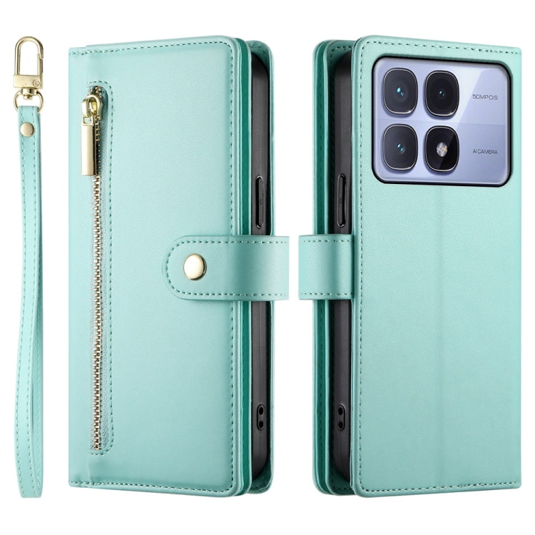 For Redmi K70 Ultra Nine Card-slot Zipper Wallet Bag Leather Phone Case(Mint Green) - Xiaomi Cases by PMC Jewellery | Online Shopping South Africa | PMC Jewellery | Buy Now Pay Later Mobicred