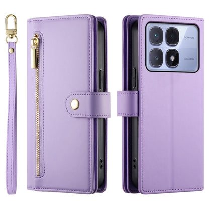 For Redmi K70 Ultra Nine Card-slot Zipper Wallet Bag Leather Phone Case(Purple) - Xiaomi Cases by PMC Jewellery | Online Shopping South Africa | PMC Jewellery | Buy Now Pay Later Mobicred