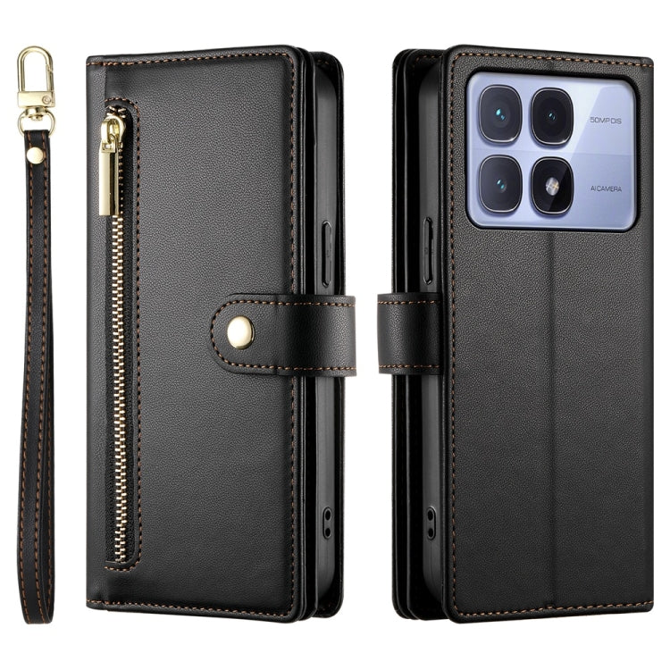 For Redmi K70 Ultra Nine Card-slot Zipper Wallet Bag Leather Phone Case(Black) - Xiaomi Cases by PMC Jewellery | Online Shopping South Africa | PMC Jewellery | Buy Now Pay Later Mobicred