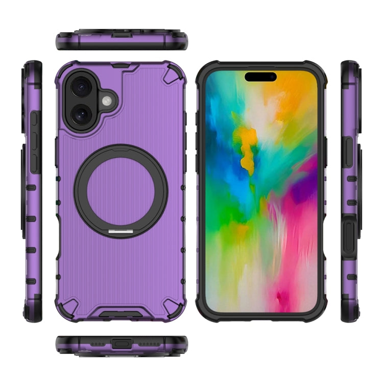 For iPhone 16 Plus Grating 360 Degree Rotating Holder Shockproof Phone Case(Purple) - iPhone 16 Plus Cases by PMC Jewellery | Online Shopping South Africa | PMC Jewellery | Buy Now Pay Later Mobicred