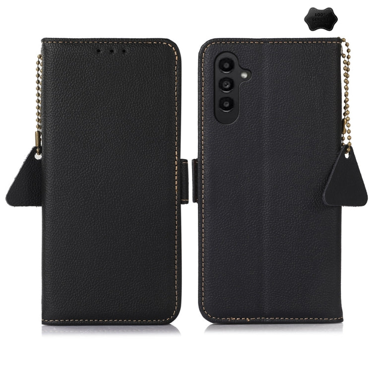 For Samsung Galaxy S24 FE 5G Side-Magnetic TJ Genuine Leather RFID Phone Case(Black) - Galaxy S24 FE 5G Cases by PMC Jewellery | Online Shopping South Africa | PMC Jewellery | Buy Now Pay Later Mobicred