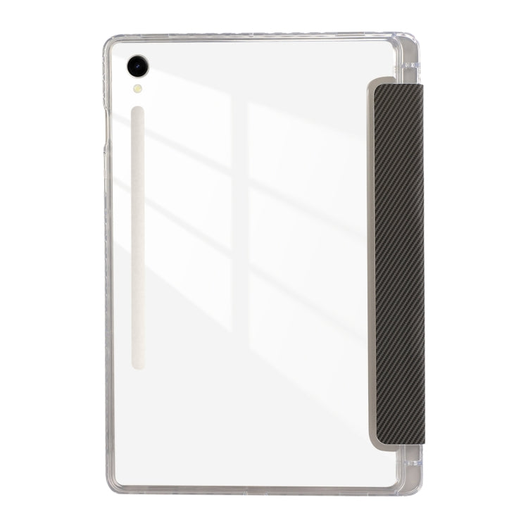 For Samsung Galaxy Tab S9 / S9 FE Carbon Fiber Clear Acrylic 3-Fold Leather Tablet Case(Grey) - free shipping - PMC Jewellery - Order now!