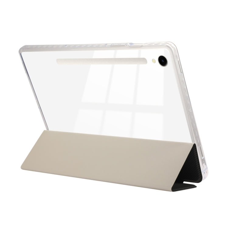 For Samsung Galaxy Tab S9 / S9 FE Carbon Fiber Clear Acrylic 3-Fold Leather Tablet Case(Grey) - free shipping - PMC Jewellery - Order now!