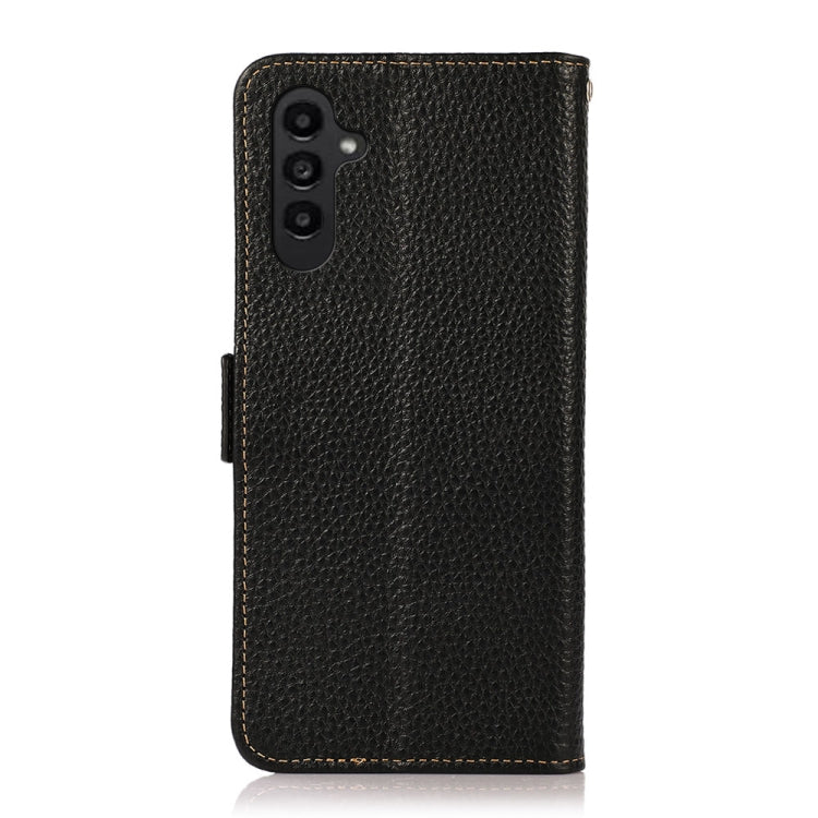 For Samsung Galaxy S24 FE 5G KHAZNEH Side-Magnetic Litchi Genuine Leather RFID Phone Case(Black) - Galaxy S24 FE 5G Cases by PMC Jewellery | Online Shopping South Africa | PMC Jewellery | Buy Now Pay Later Mobicred