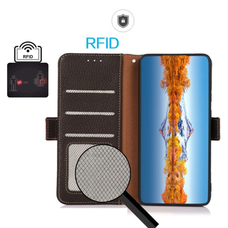 For Samsung Galaxy S25 Ultra 5G KHAZNEH Side-Magnetic Litchi Genuine Leather RFID Phone Case(Brown) - Galaxy S25 Ultra 5G Cases by PMC Jewellery | Online Shopping South Africa | PMC Jewellery | Buy Now Pay Later Mobicred
