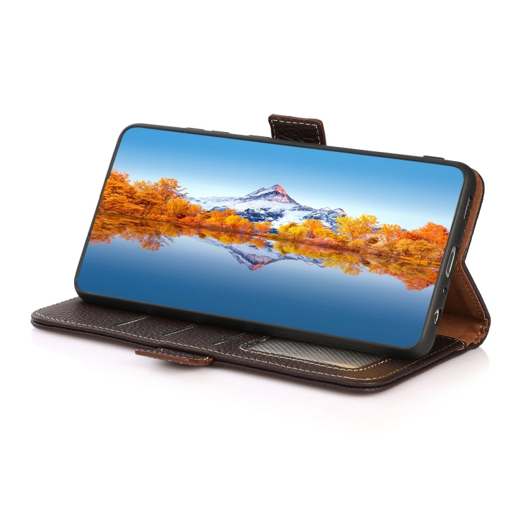 For Samsung Galaxy S25 Ultra 5G KHAZNEH Side-Magnetic Litchi Genuine Leather RFID Phone Case(Brown) - Galaxy S25 Ultra 5G Cases by PMC Jewellery | Online Shopping South Africa | PMC Jewellery | Buy Now Pay Later Mobicred