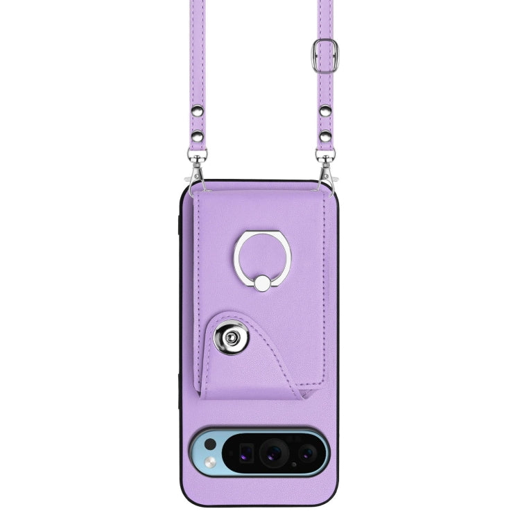 For Google Pixel 9 / 9 Pro Organ Card Bag Ring Holder Phone Case with Long Lanyard(Purple) - Google Cases by PMC Jewellery | Online Shopping South Africa | PMC Jewellery | Buy Now Pay Later Mobicred