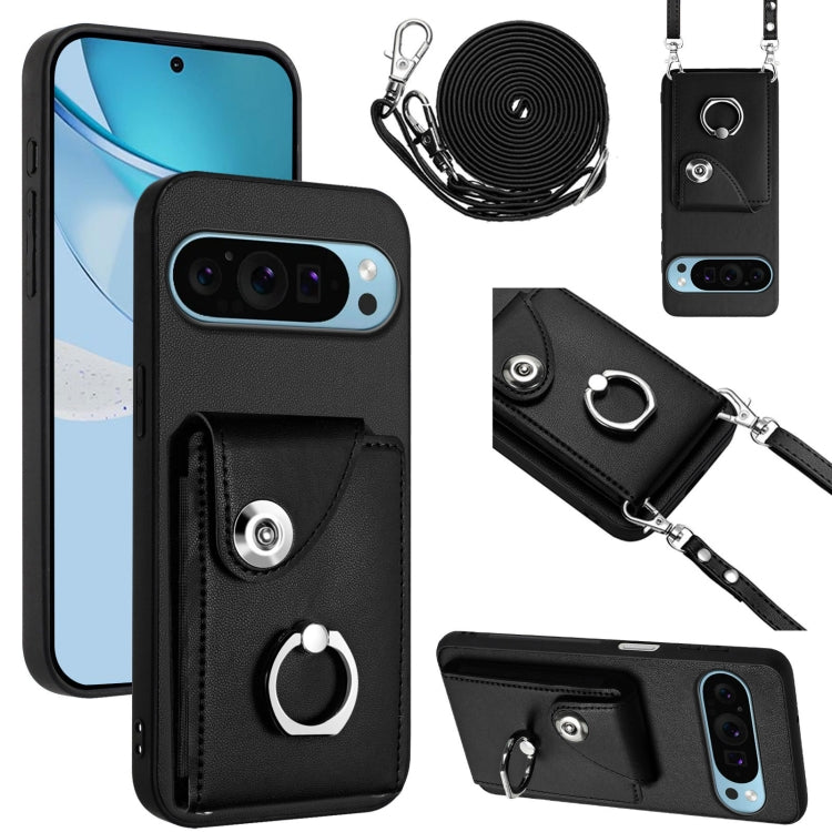 For Google Pixel 9 / 9 Pro Organ Card Bag Ring Holder Phone Case with Long Lanyard(Black) - Google Cases by PMC Jewellery | Online Shopping South Africa | PMC Jewellery | Buy Now Pay Later Mobicred