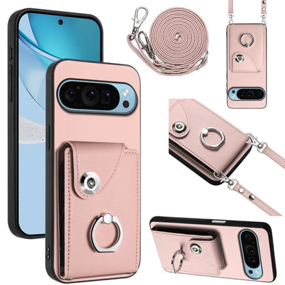 For Google Pixel 9 / 9 Pro Organ Card Bag Ring Holder Phone Case with Long Lanyard(Pink) - Google Cases by PMC Jewellery | Online Shopping South Africa | PMC Jewellery | Buy Now Pay Later Mobicred