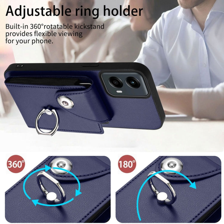 For Motorola Moto G 5G 2024 Organ Card Bag Ring Holder Phone Case with Long Lanyard(Blue) - Motorola Cases by PMC Jewellery | Online Shopping South Africa | PMC Jewellery | Buy Now Pay Later Mobicred