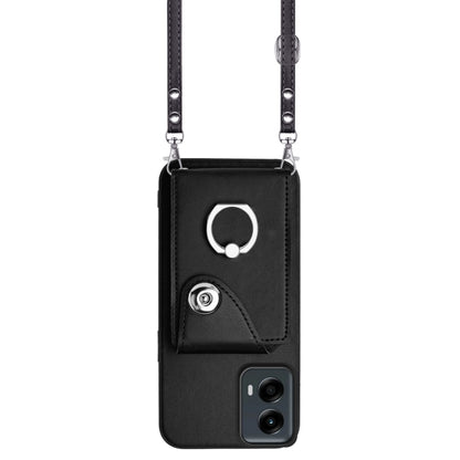 For Motorola Moto G 5G 2024 Organ Card Bag Ring Holder Phone Case with Long Lanyard(Black) - Motorola Cases by PMC Jewellery | Online Shopping South Africa | PMC Jewellery | Buy Now Pay Later Mobicred