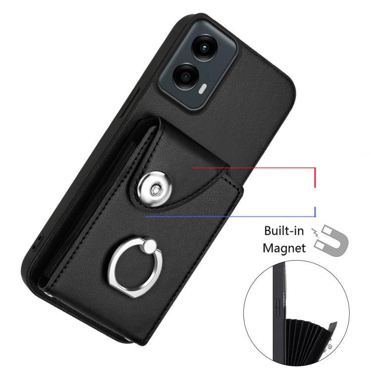 For Motorola Moto G 5G 2024 Organ Card Bag Ring Holder Phone Case with Long Lanyard(Black) - Motorola Cases by PMC Jewellery | Online Shopping South Africa | PMC Jewellery | Buy Now Pay Later Mobicred