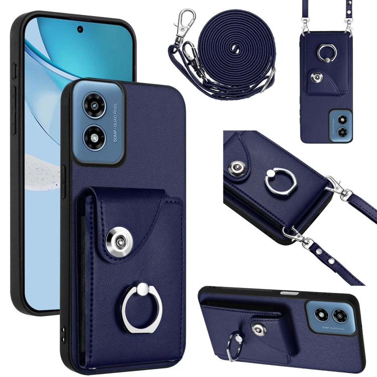 For Motorola Moto G Play 2024 5G Organ Card Bag Ring Holder Phone Case with Long Lanyard(Blue) - Motorola Cases by PMC Jewellery | Online Shopping South Africa | PMC Jewellery | Buy Now Pay Later Mobicred