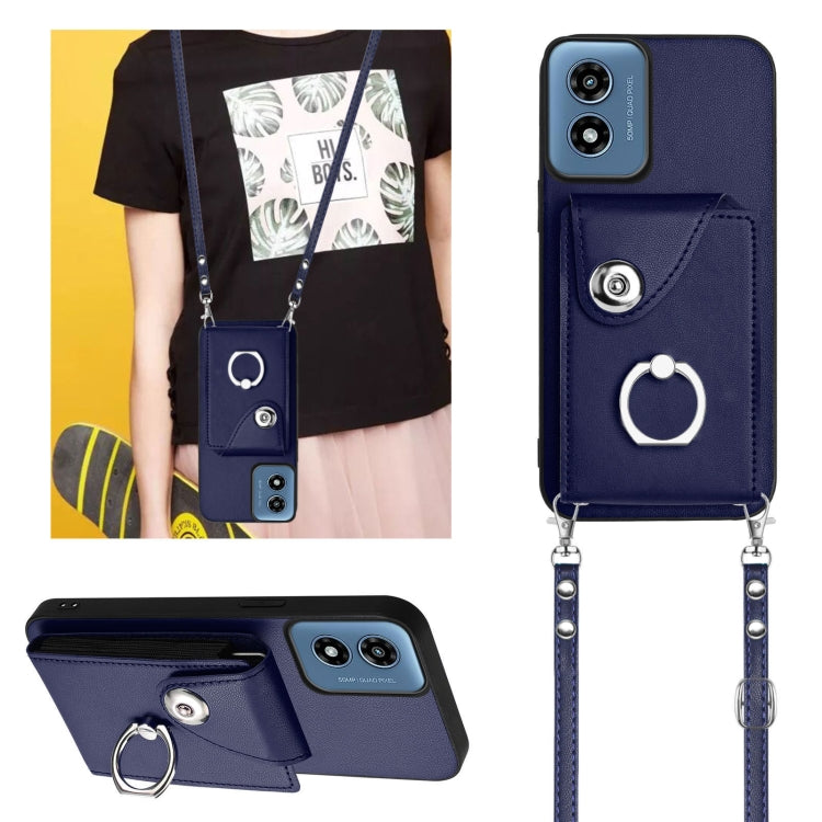 For Motorola Moto G Play 2024 5G Organ Card Bag Ring Holder Phone Case with Long Lanyard(Blue) - Motorola Cases by PMC Jewellery | Online Shopping South Africa | PMC Jewellery | Buy Now Pay Later Mobicred