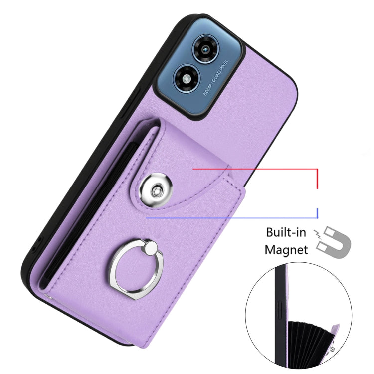 For Motorola Moto G Play 2024 5G Organ Card Bag Ring Holder Phone Case with Long Lanyard(Purple) - Motorola Cases by PMC Jewellery | Online Shopping South Africa | PMC Jewellery | Buy Now Pay Later Mobicred