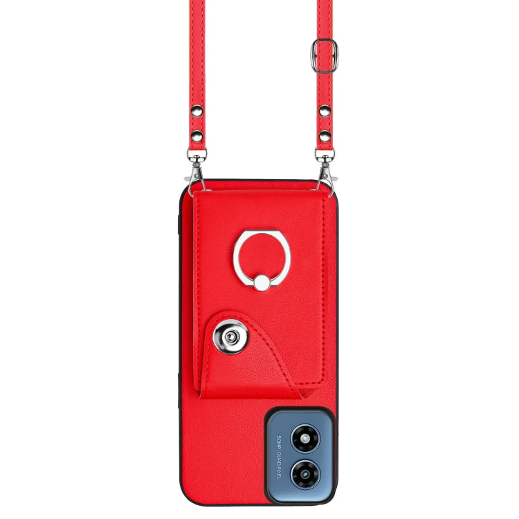 For Motorola Moto G Play 2024 5G Organ Card Bag Ring Holder Phone Case with Long Lanyard(Red) - Motorola Cases by PMC Jewellery | Online Shopping South Africa | PMC Jewellery | Buy Now Pay Later Mobicred