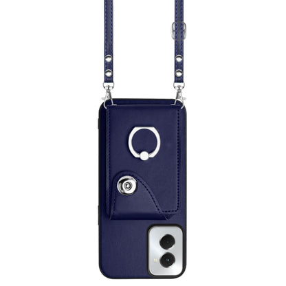 For Motorola Moto G Power 2024 5G Organ Card Bag Ring Holder Phone Case with Long Lanyard(Blue) - Motorola Cases by PMC Jewellery | Online Shopping South Africa | PMC Jewellery | Buy Now Pay Later Mobicred