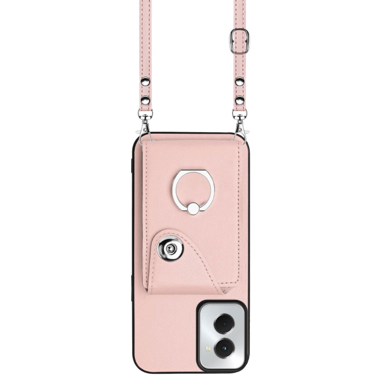 For Motorola Moto G Power 2024 5G Organ Card Bag Ring Holder Phone Case with Long Lanyard(Pink) - Motorola Cases by PMC Jewellery | Online Shopping South Africa | PMC Jewellery | Buy Now Pay Later Mobicred