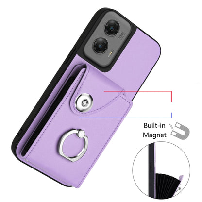 For Motorola Moto G Stylus 5G 2024 Organ Card Bag Ring Holder Phone Case with Long Lanyard(Purple) - Motorola Cases by PMC Jewellery | Online Shopping South Africa | PMC Jewellery | Buy Now Pay Later Mobicred