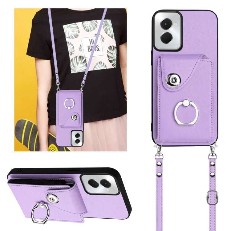 For Motorola Moto G Stylus 5G 2024 Organ Card Bag Ring Holder Phone Case with Long Lanyard(Purple) - Motorola Cases by PMC Jewellery | Online Shopping South Africa | PMC Jewellery | Buy Now Pay Later Mobicred