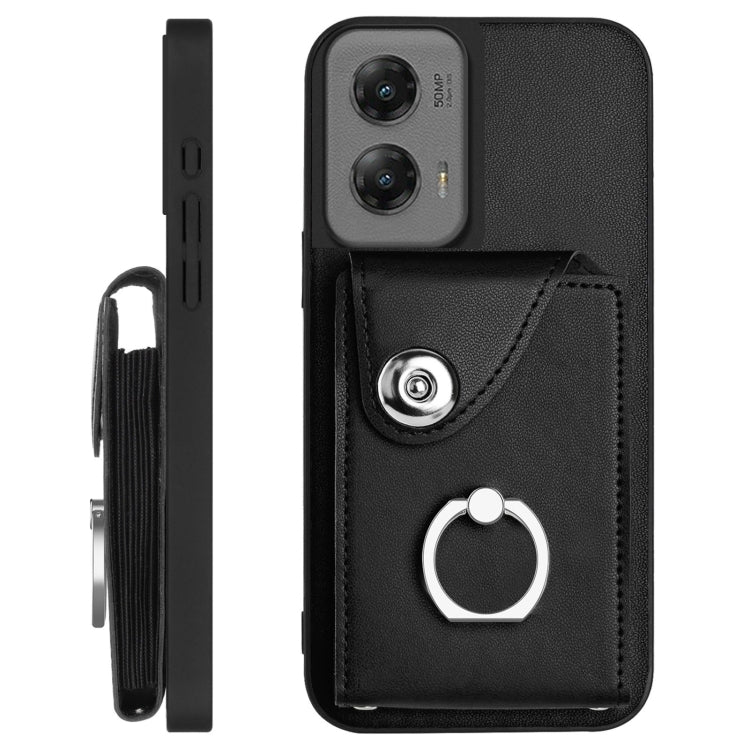 For Motorola Moto G Stylus 5G 2024 Organ Card Bag Ring Holder Phone Case with Long Lanyard(Black) - Motorola Cases by PMC Jewellery | Online Shopping South Africa | PMC Jewellery | Buy Now Pay Later Mobicred