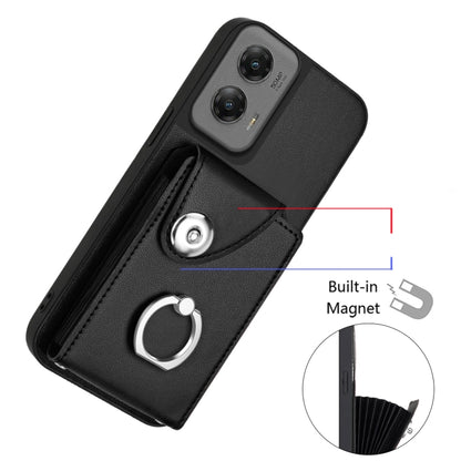 For Motorola Moto G Stylus 5G 2024 Organ Card Bag Ring Holder Phone Case with Long Lanyard(Black) - Motorola Cases by PMC Jewellery | Online Shopping South Africa | PMC Jewellery | Buy Now Pay Later Mobicred