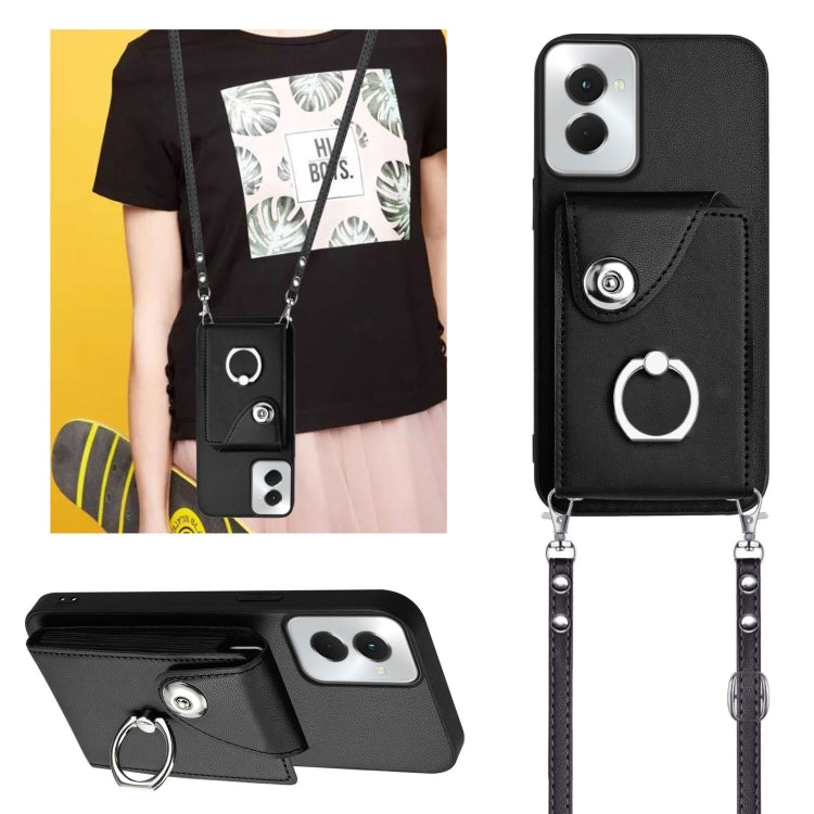 For Motorola Moto G Stylus 5G 2024 Organ Card Bag Ring Holder Phone Case with Long Lanyard(Black) - Motorola Cases by PMC Jewellery | Online Shopping South Africa | PMC Jewellery | Buy Now Pay Later Mobicred