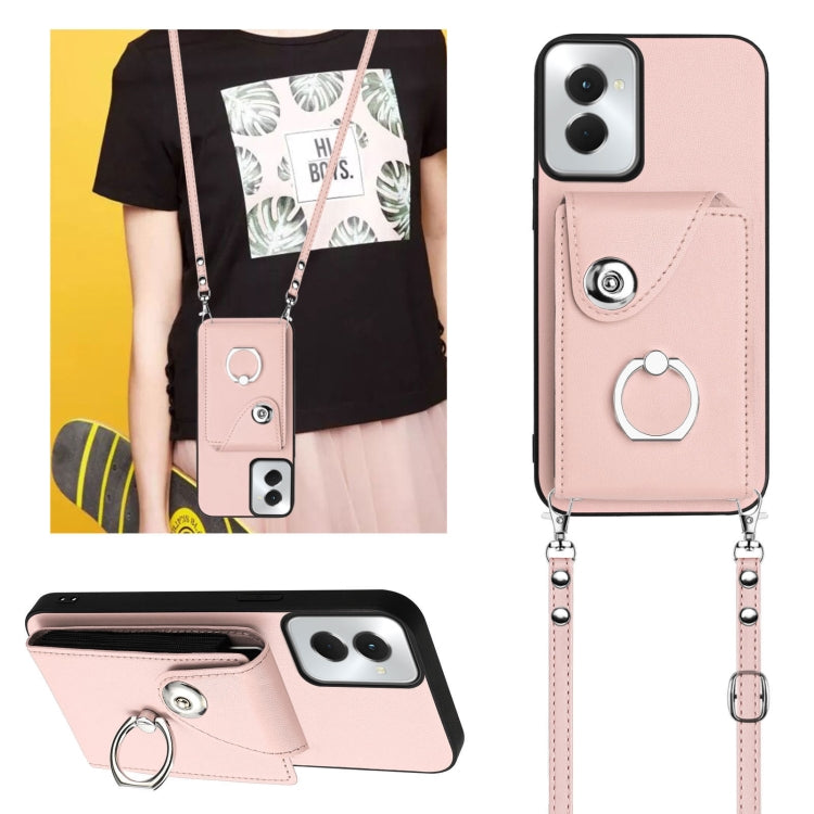 For Motorola Moto G Stylus 5G 2024 Organ Card Bag Ring Holder Phone Case with Long Lanyard(Pink) - Motorola Cases by PMC Jewellery | Online Shopping South Africa | PMC Jewellery | Buy Now Pay Later Mobicred