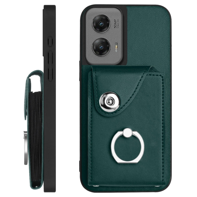 For Motorola Moto G Stylus 5G 2024 Organ Card Bag Ring Holder Phone Case with Long Lanyard(Green) - Motorola Cases by PMC Jewellery | Online Shopping South Africa | PMC Jewellery | Buy Now Pay Later Mobicred