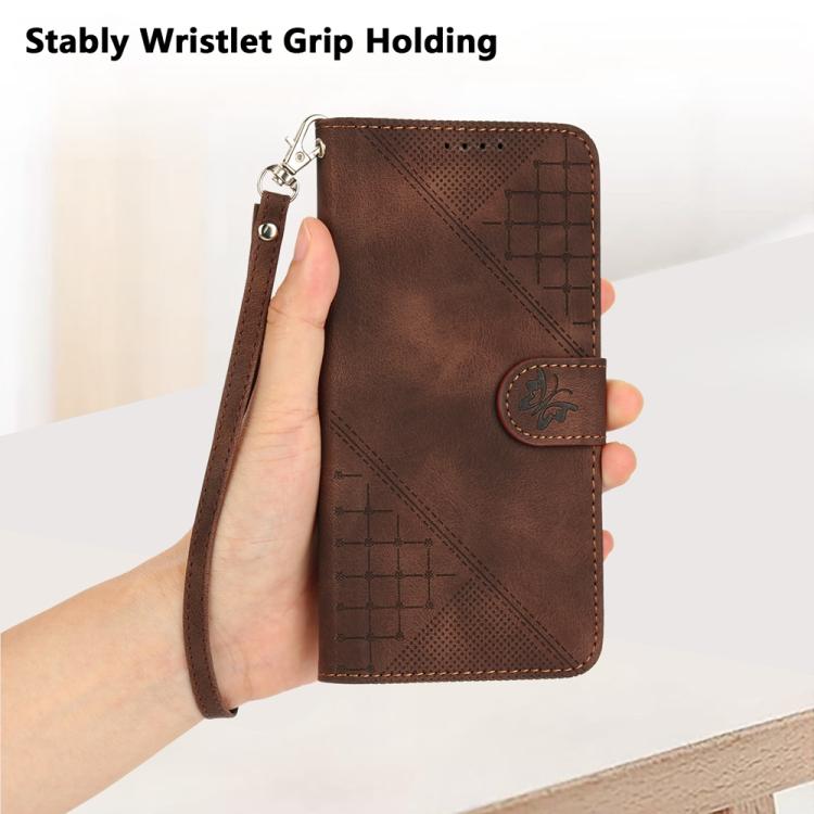 For iPhone 17 Pro YX0080 Grid Butterfly Embossed Pattern Flip Leather Phone Case with Lanyard(Coffee) - free shipping - PMc TechLife - Order now!