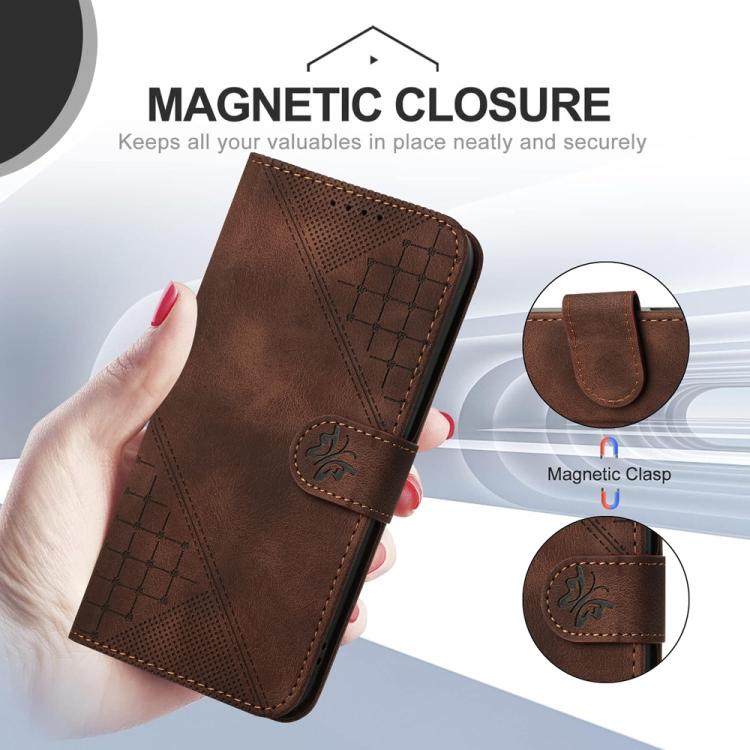For iPhone 17 Pro YX0080 Grid Butterfly Embossed Pattern Flip Leather Phone Case with Lanyard(Coffee) - free shipping - PMc TechLife - Order now!