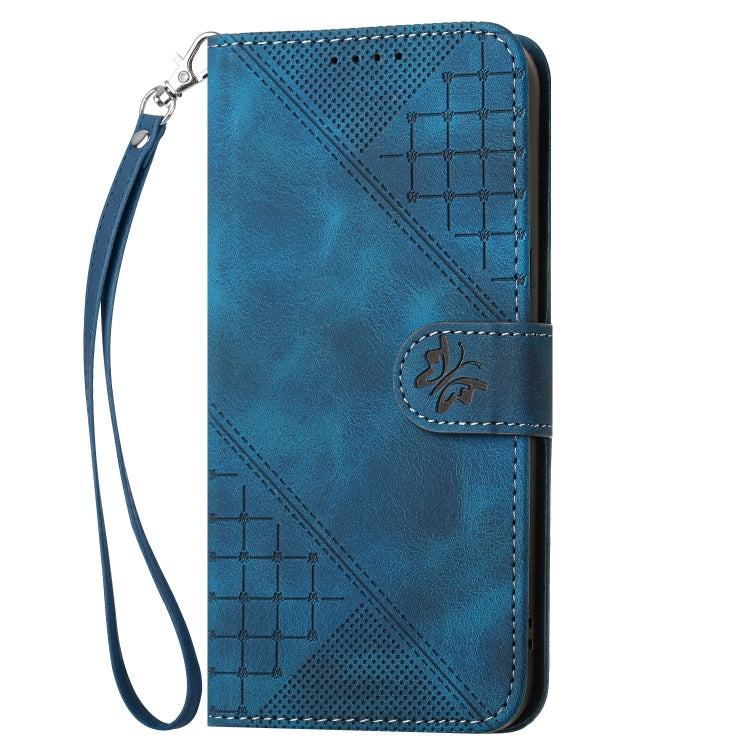 For Motorola Edge 2024 5G Global YX0080 Grid Butterfly Embossed Pattern Flip Leather Phone Case with Lanyard(Dark Blue) - Motorola Cases by PMC Jewellery | Online Shopping South Africa | PMC Jewellery | Buy Now Pay Later Mobicred