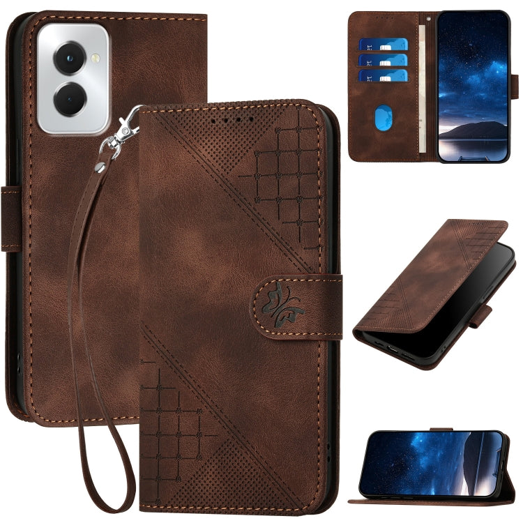 For Motorola Moto G Power 5G 2024 YX0080 Grid Butterfly Embossed Pattern Flip Leather Phone Case with Lanyard(Coffee) - Motorola Cases by PMC Jewellery | Online Shopping South Africa | PMC Jewellery | Buy Now Pay Later Mobicred
