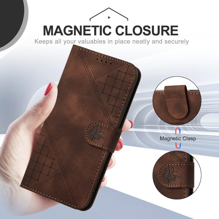 For Motorola Moto G Stylus 5G 2024 YX0080 Grid Butterfly Embossed Pattern Flip Leather Phone Case with Lanyard(Coffee) - Motorola Cases by PMC Jewellery | Online Shopping South Africa | PMC Jewellery | Buy Now Pay Later Mobicred