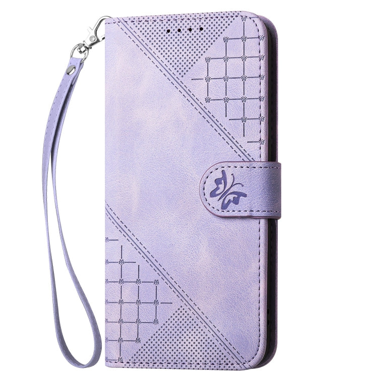 For Motorola Moto G Stylus 5G 2024 YX0080 Grid Butterfly Embossed Pattern Flip Leather Phone Case with Lanyard(Light Purple) - Motorola Cases by PMC Jewellery | Online Shopping South Africa | PMC Jewellery | Buy Now Pay Later Mobicred