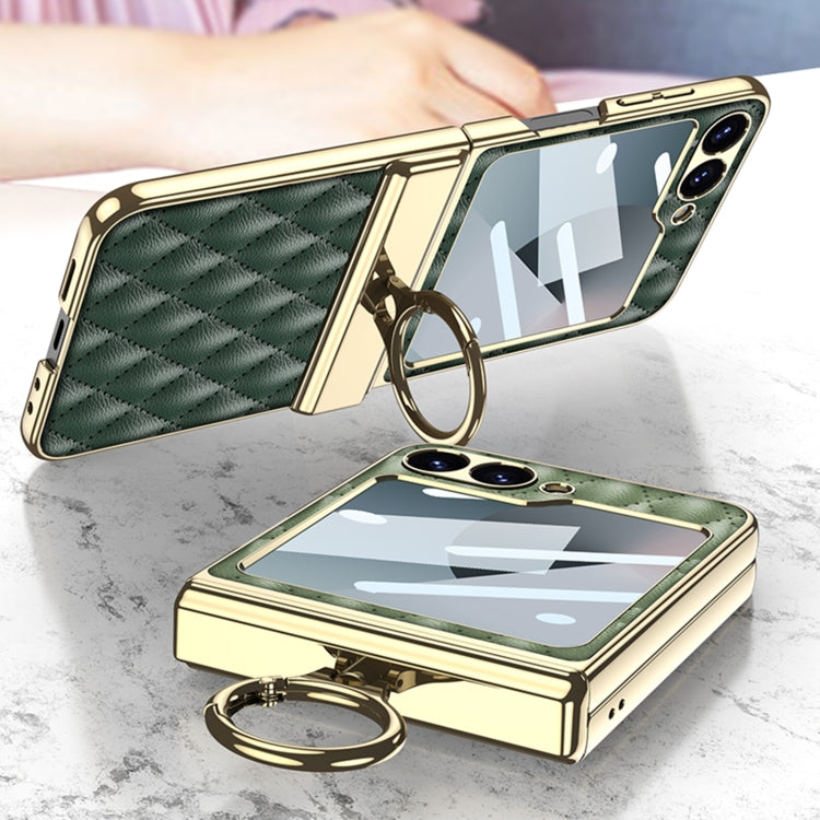 For Samsung Galaxy Z Flip6 GKK Rhombus Pattern Integrated Electroplated Leather Phone Case with Ring(Green) - Galaxy Z Flip6 5G Cases by GKK | Online Shopping South Africa | PMC Jewellery | Buy Now Pay Later Mobicred