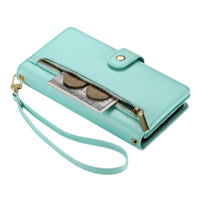 For iPhone 16 Nine Card-slot Zipper Wallet Bag Leather Phone Case(Mint Green) - iPhone 16 Cases by PMC Jewellery | Online Shopping South Africa | PMC Jewellery | Buy Now Pay Later Mobicred