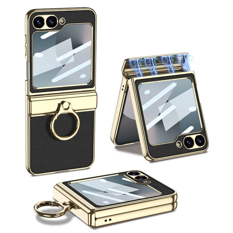 For Samsung Galaxy Z Flip6 / Flip7 FE GKK Integrated Electroplated Litchi Texture Leather Phone Case with Ring(Black) - free shipping - PMC Jewellery - Order now!