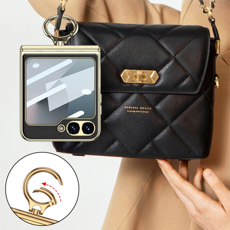 For Samsung Galaxy Z Flip6 / Flip7 FE GKK Integrated Electroplated Litchi Texture Leather Phone Case with Ring(Black) - free shipping - PMC Jewellery - Order now!