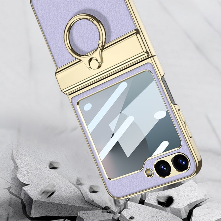 For Samsung Galaxy Z Flip6 / Flip7 FE GKK Integrated Electroplated Litchi Texture Leather Phone Case with Ring(Black) - free shipping - PMC Jewellery - Order now!