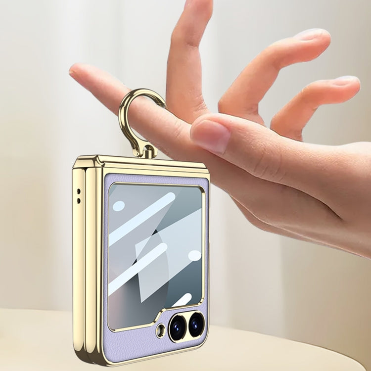 For Samsung Galaxy Z Flip6 / Flip7 FE GKK Integrated Electroplated Litchi Texture Leather Phone Case with Ring(Yellow) - free shipping - PMC Jewellery - Order now!