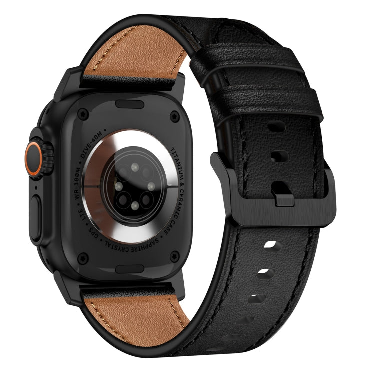 For Apple Watch Ultra 2 49mm Wilderness Top-grain Leather Watch Band(Black Connector Black) - Watch Bands by PMC TechLife | Online Shopping South Africa | PMC TechLife | Buy Now Pay Later Mobicred