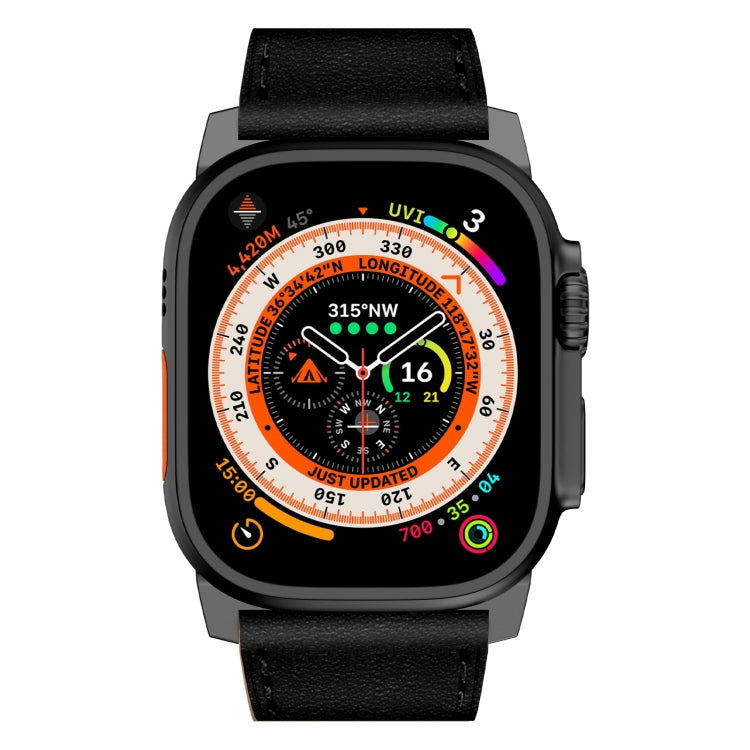 For Apple Watch Ultra 2 49mm Wilderness Top-grain Leather Watch Band(Black Connector Black) - Watch Bands by PMC TechLife | Online Shopping South Africa | PMC TechLife | Buy Now Pay Later Mobicred
