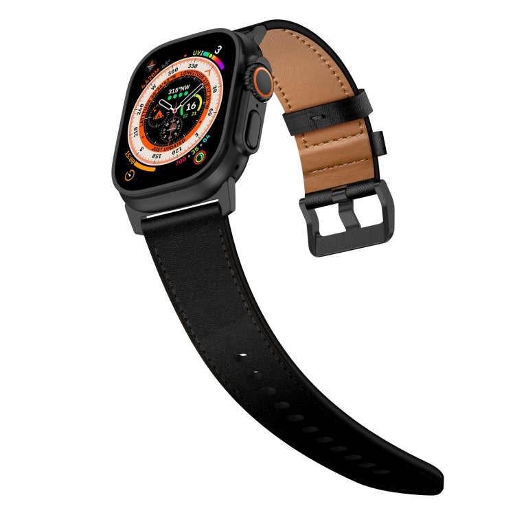 For Apple Watch Ultra 2 49mm Wilderness Top-grain Leather Watch Band(Black Connector Black) - Watch Bands by PMC TechLife | Online Shopping South Africa | PMC TechLife | Buy Now Pay Later Mobicred