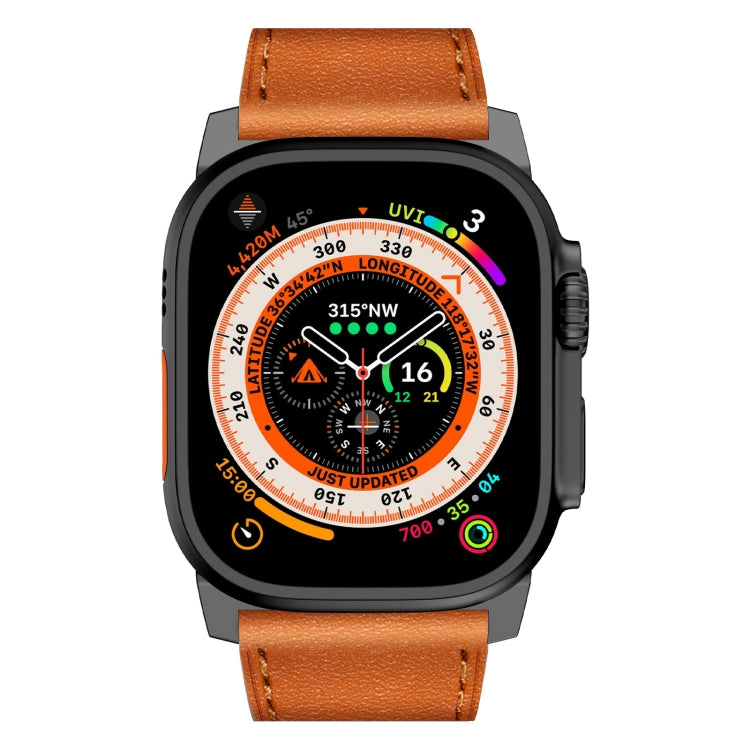 For Apple Watch Ultra 2 49mm Wilderness Top-grain Leather Watch Band(Black Connector Brown) - Watch Bands by PMC TechLife | Online Shopping South Africa | PMC TechLife | Buy Now Pay Later Mobicred