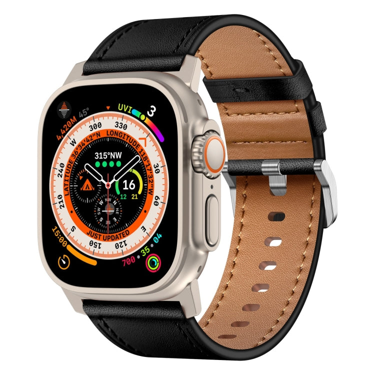 For Apple Watch Ultra 2 49mm Wilderness Top-grain Leather Watch Band(Titanium Connector Black) - Watch Bands by PMC TechLife | Online Shopping South Africa | PMC TechLife | Buy Now Pay Later Mobicred