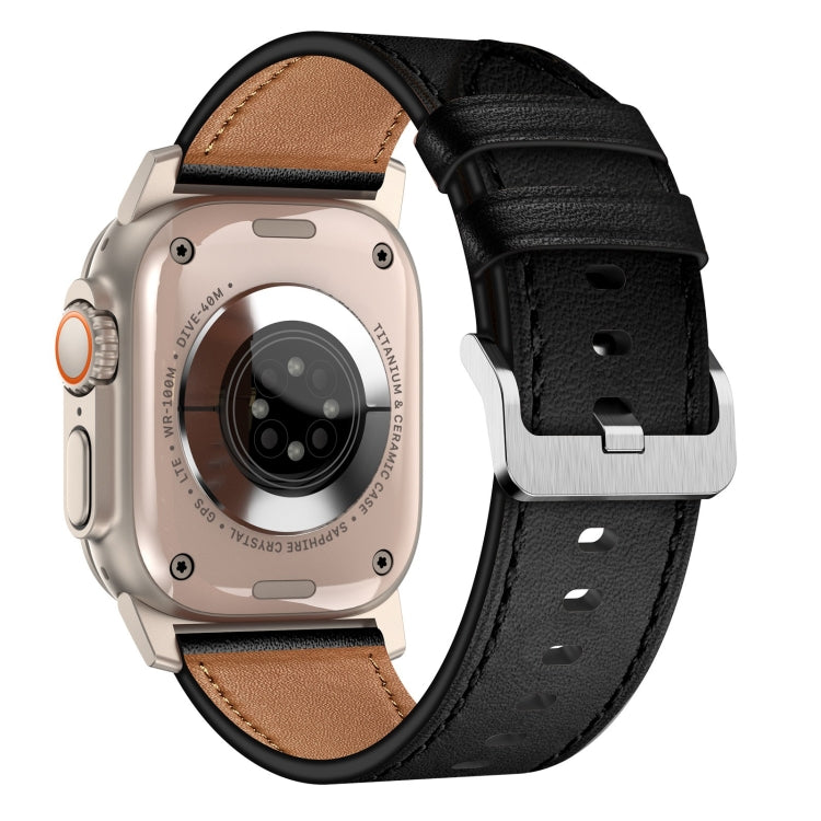 For Apple Watch Ultra 2 49mm Wilderness Top-grain Leather Watch Band(Titanium Connector Black) - Watch Bands by PMC TechLife | Online Shopping South Africa | PMC TechLife | Buy Now Pay Later Mobicred